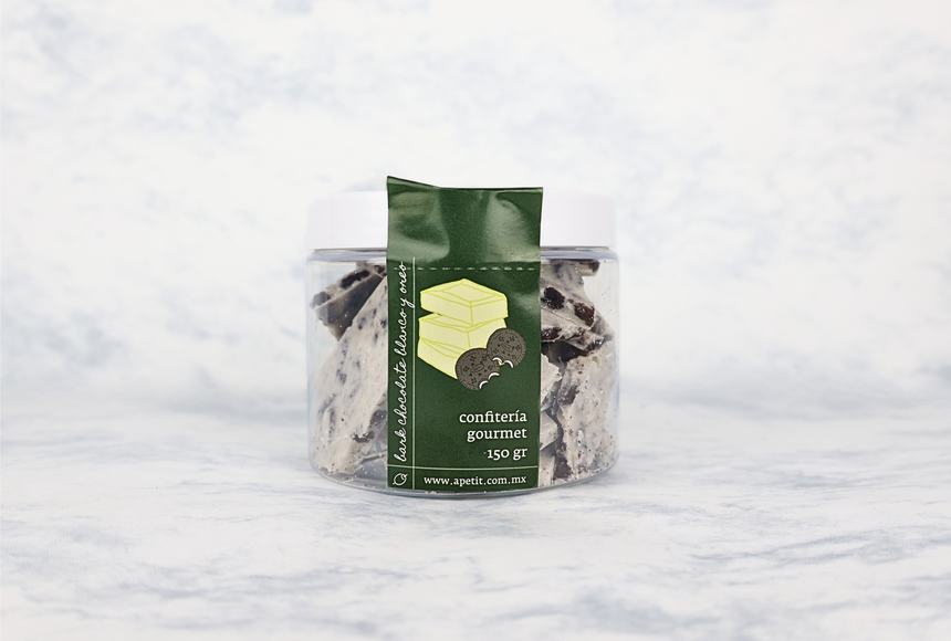 Bote de Bark de Chocolate Blanco con Oreo