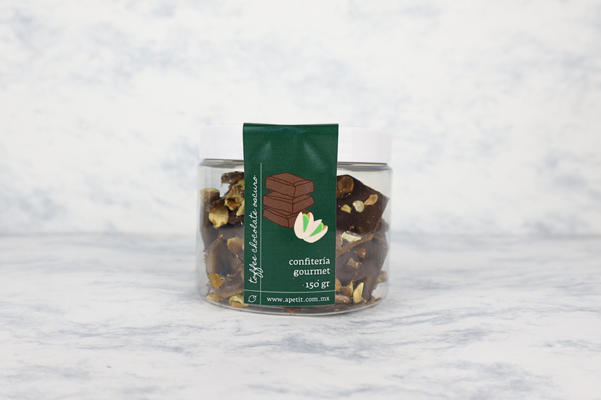 Bote de Toffee de Chocolate Oscuro y Pistache